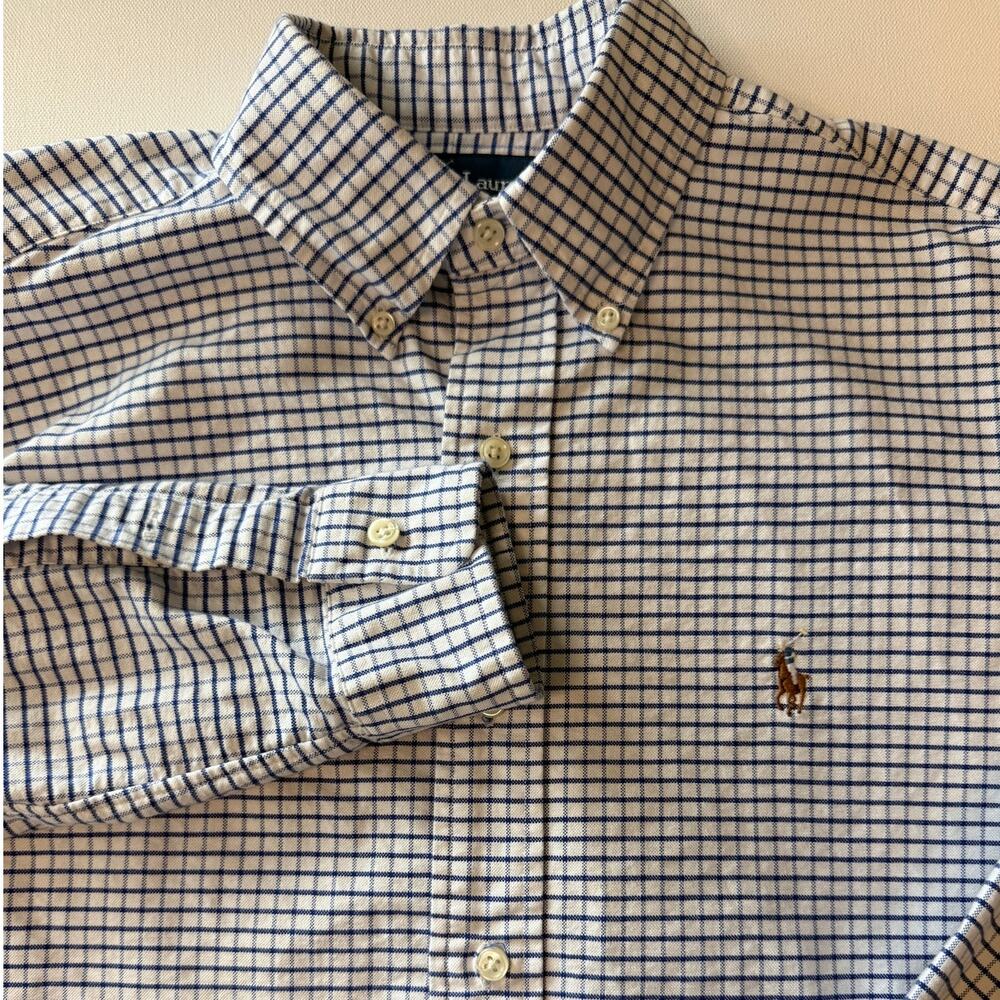 Polo Ralph Lauren Shirt Men's M Classic Fit Blue White Check Cotton Pony